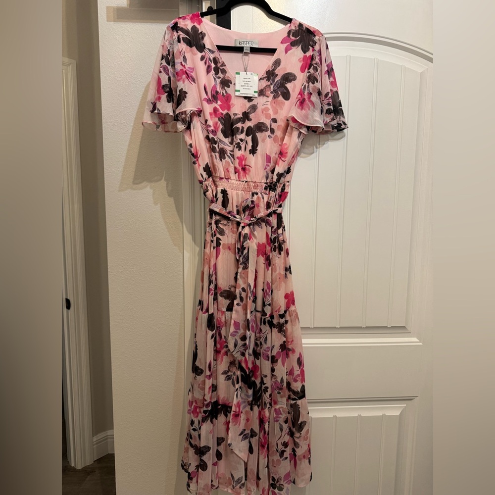 NWT Kasper Pink and Black Floral Maxi Dress